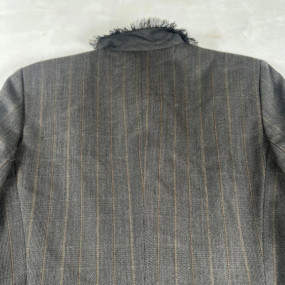 Harve Benard Sport Blazer Womens 10‎ Gray Wool Pinstripe Fringe Collar Jacket